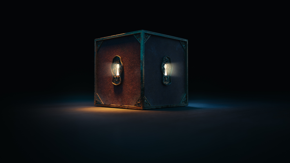A light shines out of a box hinting at the mysteries that lie within.