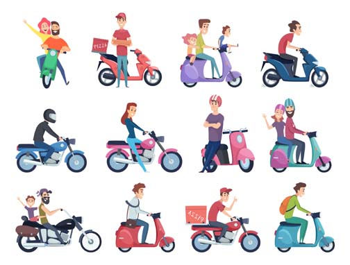 A selection of cartoon mopeds and riders are displayed to show how fun it is to ride a moped!
