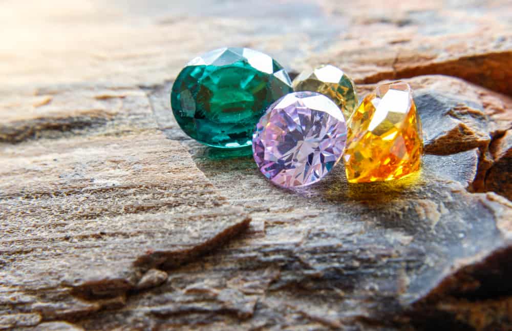 A group of gemstone glisten in the sun.